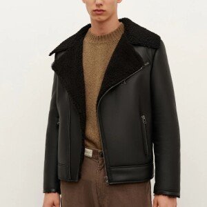 Men's Black Biker Shearling Jacket