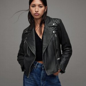 Cargo Distressed Leather Biker Jacket
