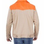 Mens Beige and Orange Two-Tone Cotton Jacket - Trucker Style