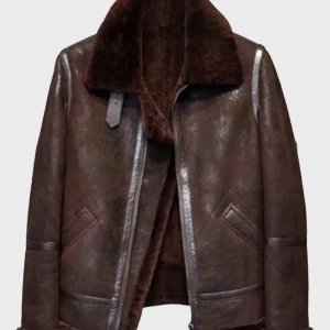 Distressed B3 Men Brown Leather Shearling Jacket
