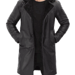 Men's Black Shearling Leather Coat - 3/4 Length