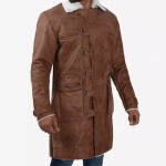 Men's 3/4 Length Distressed Brown Sherpa Leather Coat