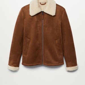 Men's Shearling Brown Patch Pocket Leather Jacket