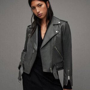 Womens Belted Hem Leather Biker Jacket