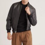 Men Leather Bomber Black Jacket