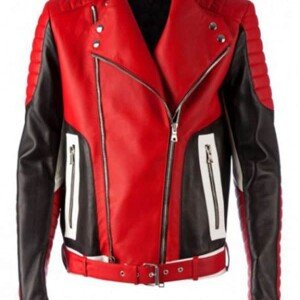 Men’s Fashion Bikers Red Faux Leather Jacket