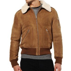 Men’s Faux Shearling Collar Suede Leather Jacket