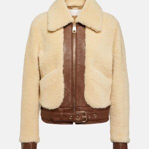 Womens Leather Trimmed Shearling Jacket