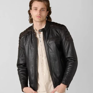 Padded Shoulder Leather Jacket
