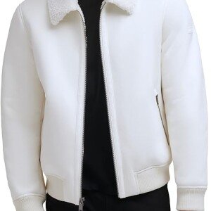 Men's Shearling Bomber Jacket with Faux Fur Collar
