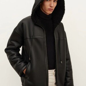 Shearling Hooded Bomber Jacket