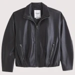 Abercrombie Bubble Hem Vegan Leather Bomber Jacket