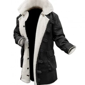 Bane Mens Black Sherpa Leather Coat - Winter Jacket
