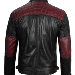 Black and Maroon Quilted Cafe Racer Men's Leather Jacket