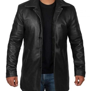 Black Mens 3 4 Length Leather Car Coat
