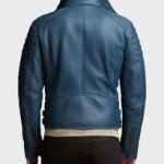 Blue Shearling Leather Jacket