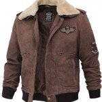 Men Brown Leather Bomber Jacket with Removable Collar - Aviator Jacket
