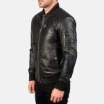Bomia Black Leather Bomber Jacket