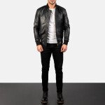 Bomia Black Leather Bomber Jacket