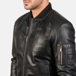 Bomia Black Leather Bomber Jacket