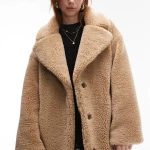 Borg Notch Collar Faux Shearling Coat