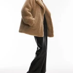 Borg Notch Collar Faux Shearling Coat