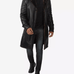 Chandler Mens Shearling Lined 3 4 Length Leather Coat Black