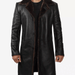 Chandler Mens Shearling Lined 3 4 Length Leather Coat Black