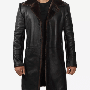 Chandler Mens Shearling Lined 3 4 Length Leather Coat Black
