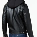 Mens Hooded Black Leather Jacket