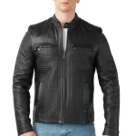 Textured Cafe Racer Jacket Witn Quilted Shoulder