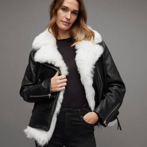 Women's Leather Shearling Biker Jacket