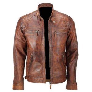 Men Cafe Racer Biker Leather Jacket