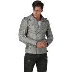 Men Distressed Gray Biker Leather Jacket