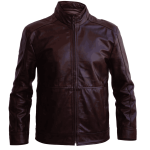 Men Distressed Maroon Red Vintage Genuine Leather Jacket With Front Zipper Closure
