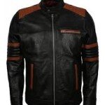 Men's Black Leather Brown Stripped Jacket