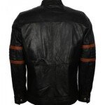 Men's Black Leather Brown Stripped Jacket