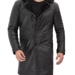 Men's Black Shearling Leather Coat - 3/4 Length