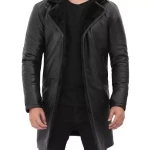 Men's Black Shearling Leather Coat - 3/4 Length
