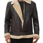 Mens Shearling Dark Brown Leather Bomber Jacket
