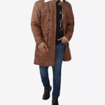 Men's 3/4 Length Distressed Brown Sherpa Leather Coat
