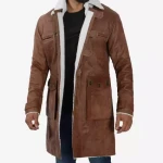 Men's 3/4 Length Distressed Brown Sherpa Leather Coat