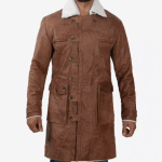 Men's 3/4 Length Distressed Brown Sherpa Leather Coat