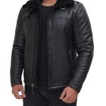 Men's Black Shearling Leather Bomber Jacket