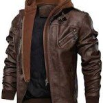 Men's Slim Fit Brown Bomber Leather Hooded Jacket