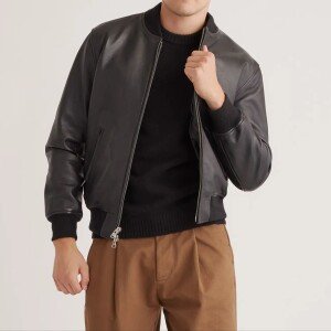 Men Leather Bomber Black Jacket