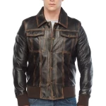 Real Distressed Leather Bomber Jacket