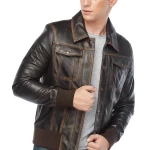 Real Distressed Leather Bomber Jacket