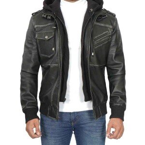Men’s Distressed Black Hooded Jacket