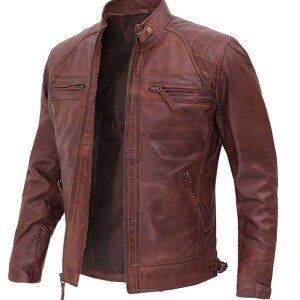 Men’s Distressed Brown Leather Biker Jacket
